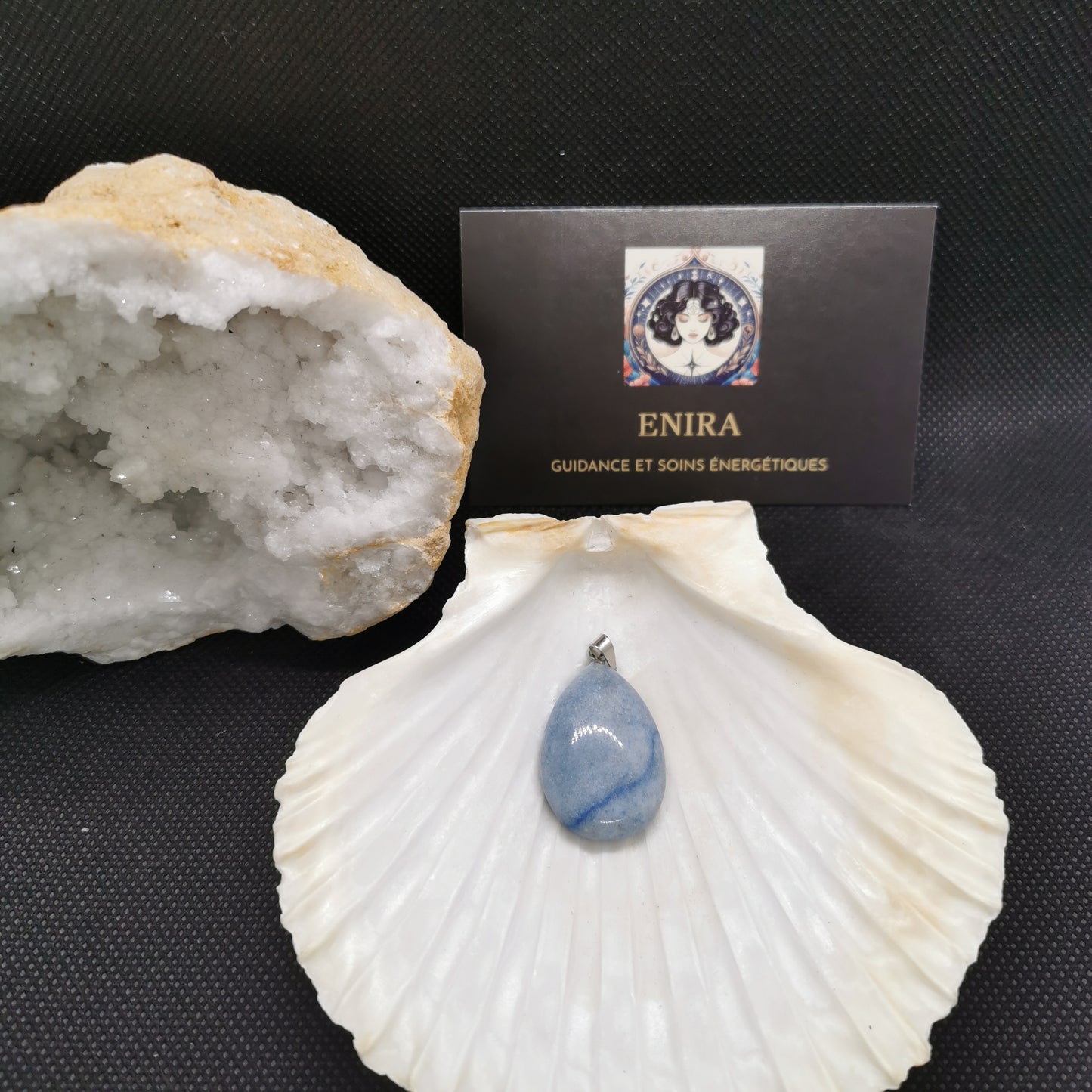 Pendentif Aventurine Bleue Larme 3 cm avec Cordon – Apaisement & Communication