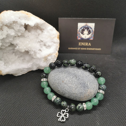 Bracelet Jaspe Kambaba & Aventurine Verte – Trèfle Chance & Guérison – 8 mm