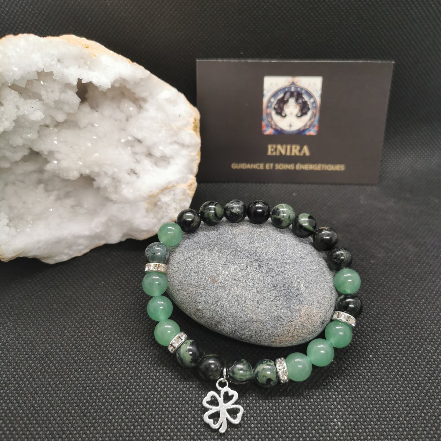 Bracelet Jaspe Kambaba & Aventurine Verte – Trèfle Chance & Guérison – 8 mm