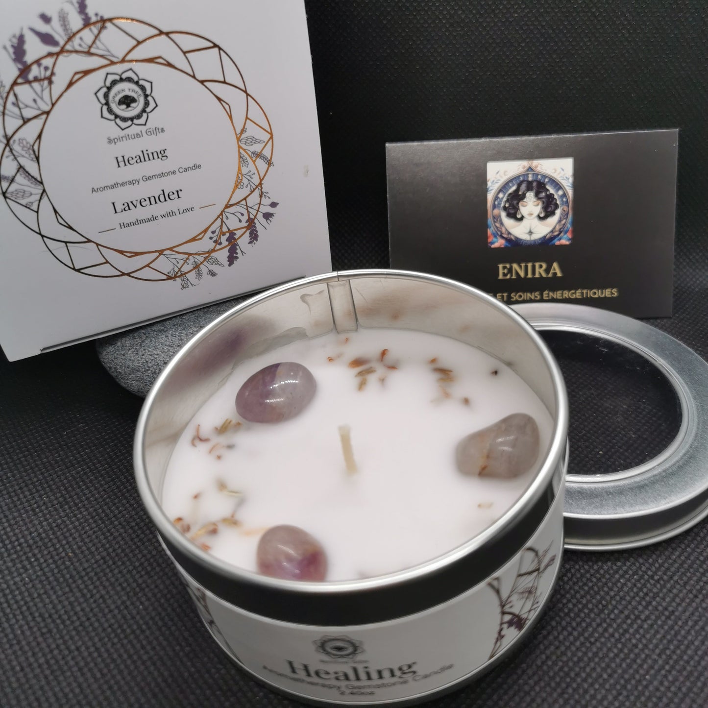 Bougie ’Guérison’ Améthyste + Lavande