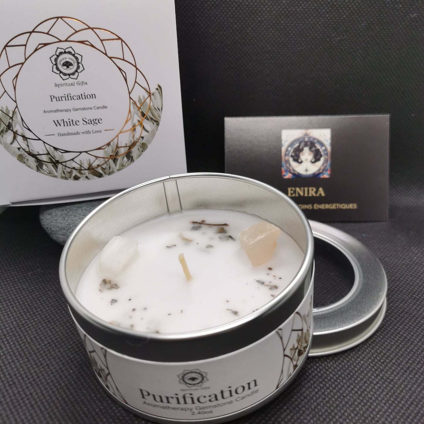 Bougie ’Purification’ Sélénite + Sauge Blanche