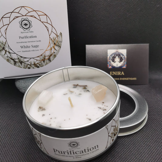Bougie ’Purification’ Sélénite + Sauge Blanche
