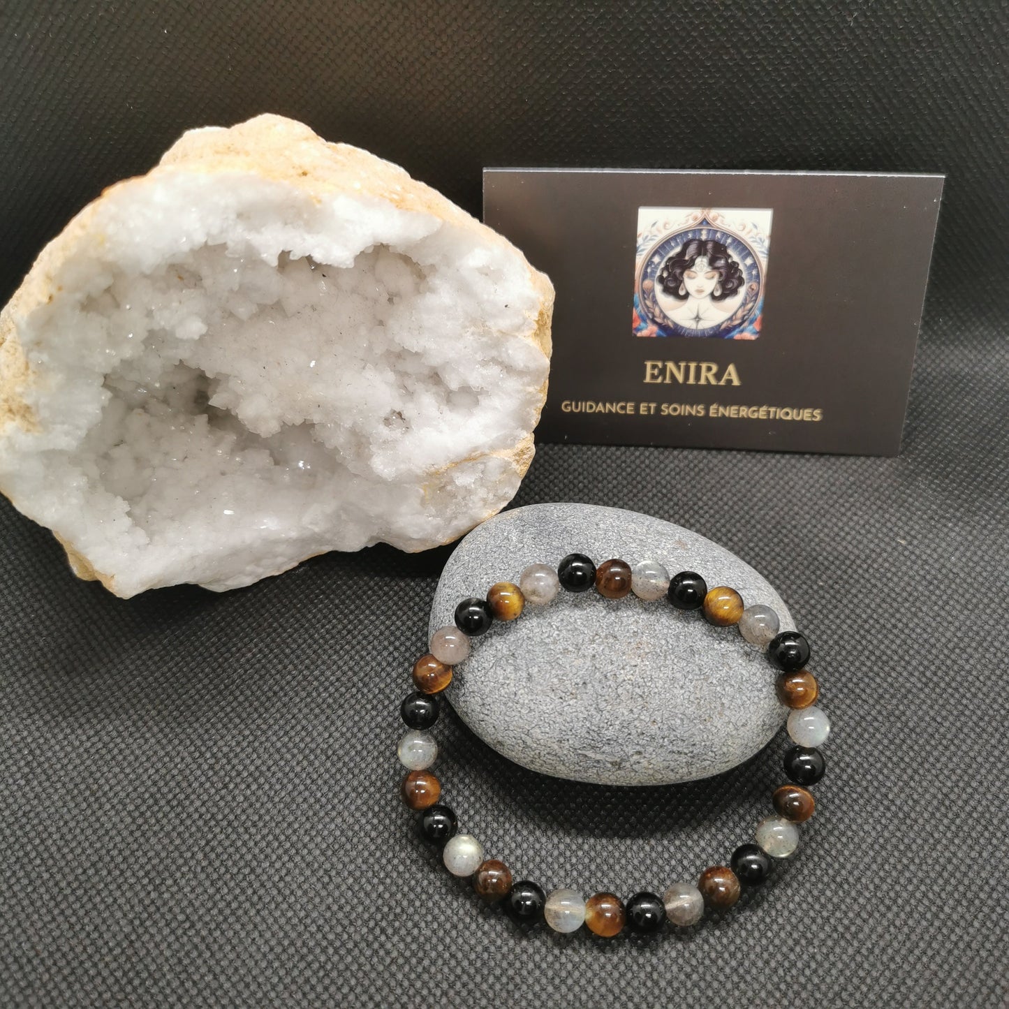 Bracelet Labradorite Tourmaline Noire et Oeil de Tigre ’Protection Stabilité et Spiritualité’