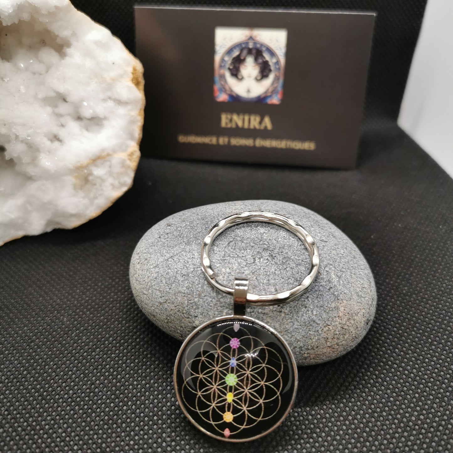 Porte-Clés Fleur de Vie & 7 Chakras – Harmonie & Énergie Positive