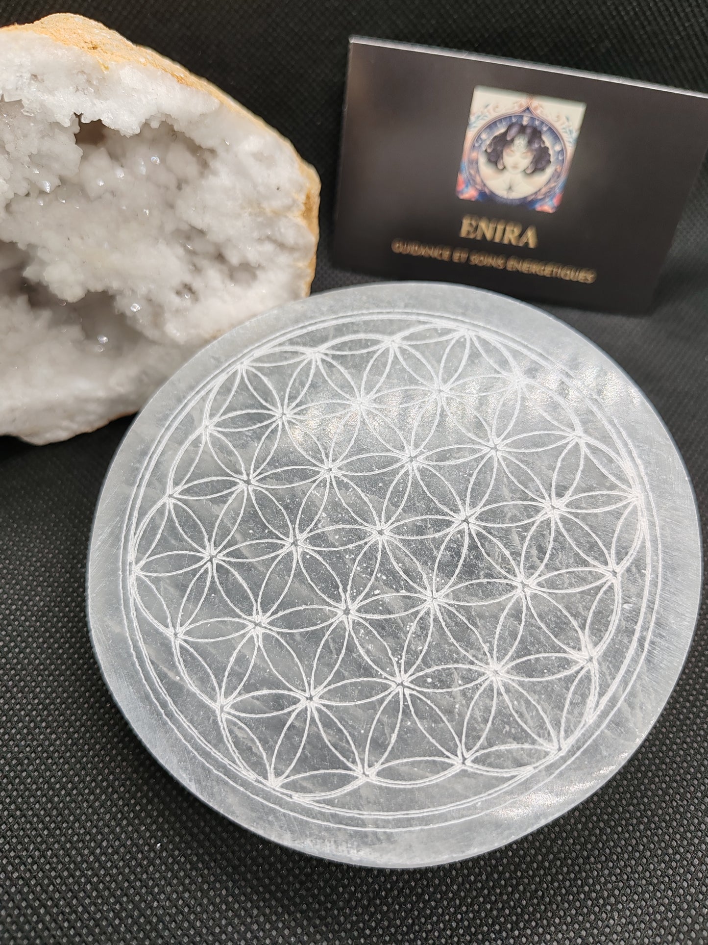 Plaque de Sélénite fleur de vie 10cm