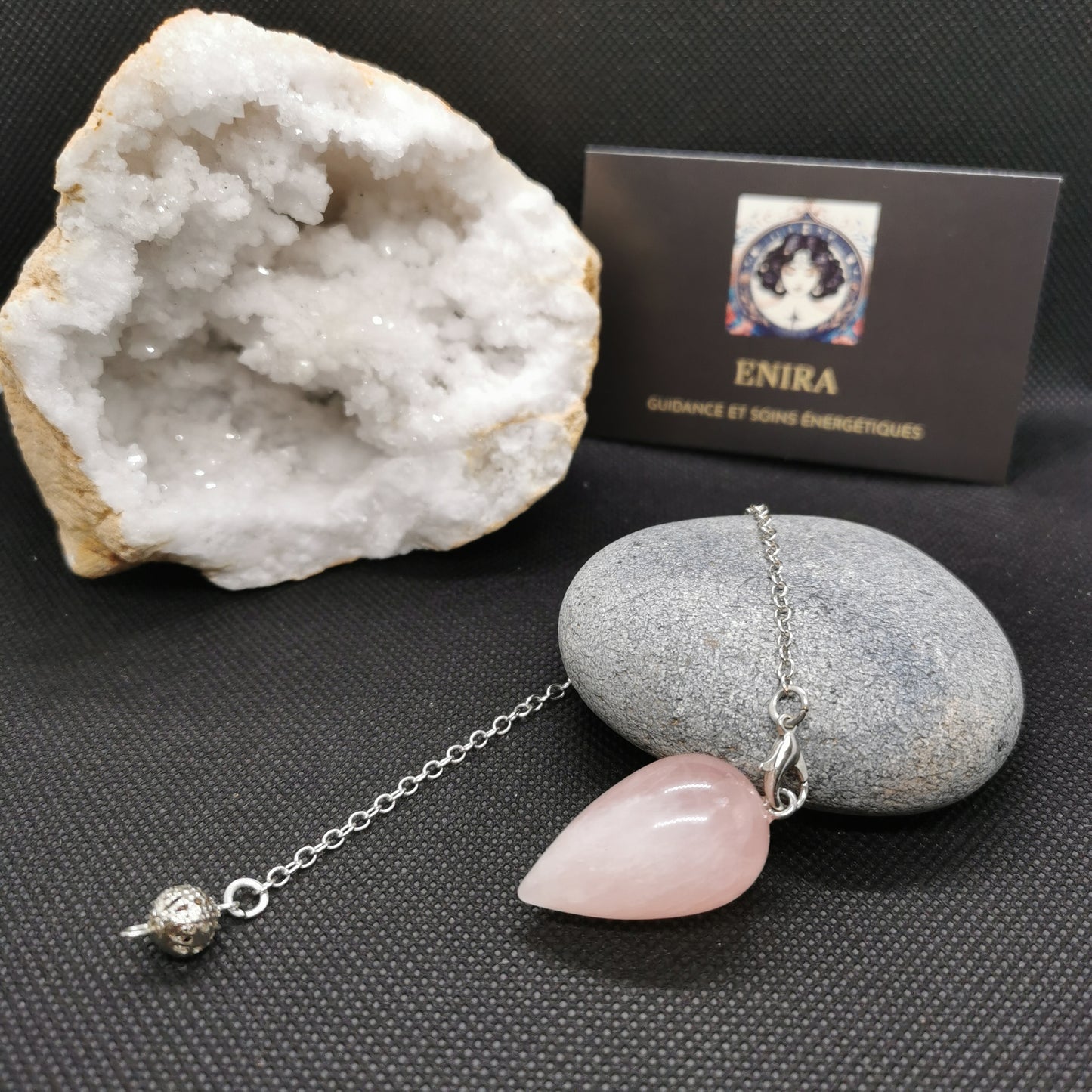 Pendule Goutte Quartz Rose