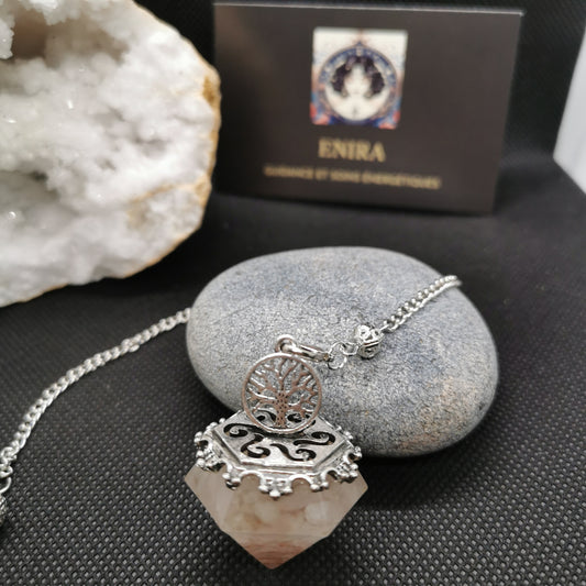 Pendule Orgonite Quartz Rose/ Cuivre et Arbre de vie