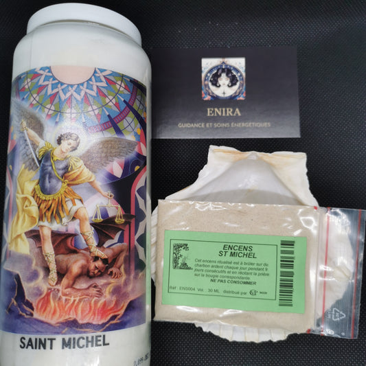 Pack Spirituel – Bougie de 9 Jours Saint Michel + Encens en Grains Saint Michel 20 g – Protection & Force Divine