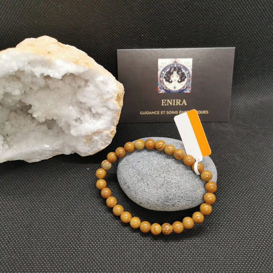 Bracelet Bois Fossile Naturel – Perles 6 mm – Ancrage & Stabilité – Énergie Ancienne