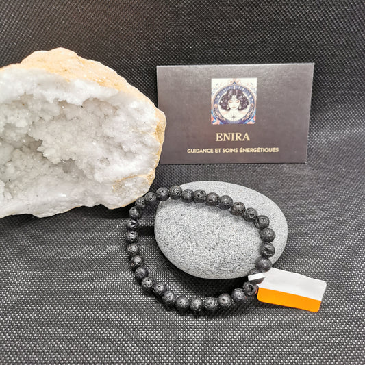 Bracelet Pierre de Lave Naturelle – Perles 6 mm – Ancrage & Énergie Volcanique