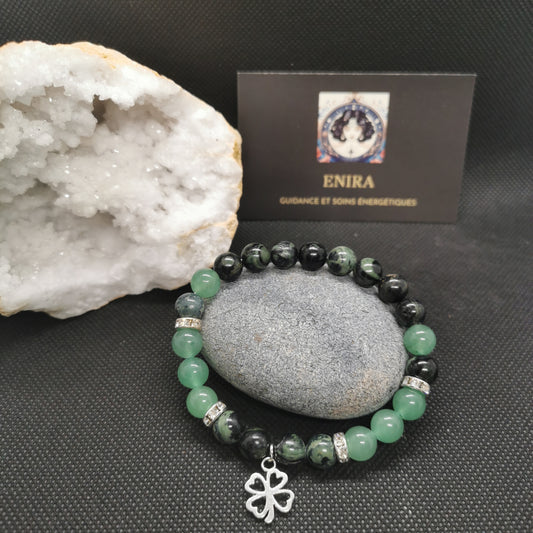 Bracelet Jaspe Kambaba & Aventurine Verte – Trèfle Chance & Guérison – 8 mm