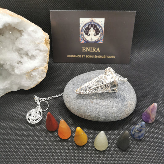 Pendule Choku Rei 7 Chakras avec Pierres interchangeables – Équilibrage Énergétique & Guidance –