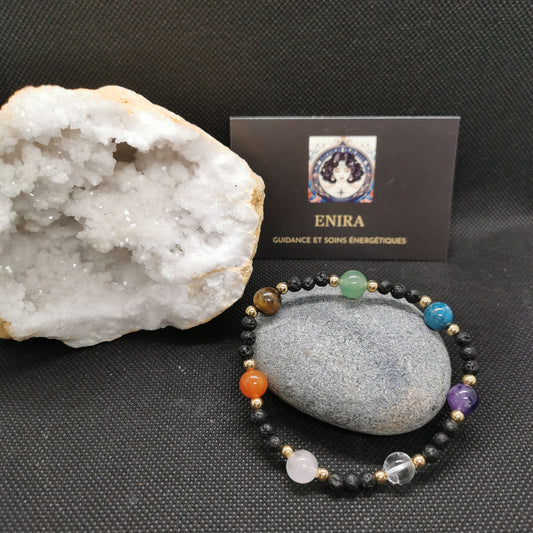 Bracelet Chakra 7 Pierres & Pierre de Lave – Équilibre Énergétique – 4 mm