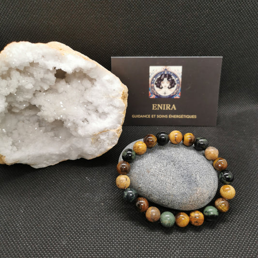 Bracelet Jaspe Kambaba / Paysage & Œil de Tigre – Protection, Ancrage & Paix 8 mm