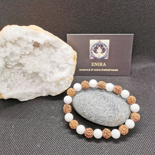 Bracelet en graines de Rudraksha et Coquillage Naturel – Énergie sacrée et sérénité 8mm