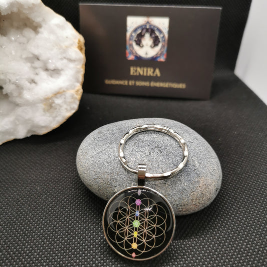 Porte-Clés Fleur de Vie & 7 Chakras – Harmonie & Énergie Positive