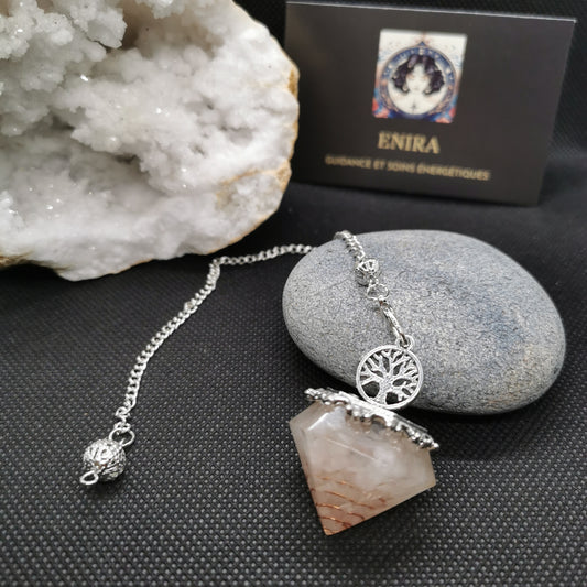Pendule Orgonite Quartz Rose/ Cuivre et Arbre de vie